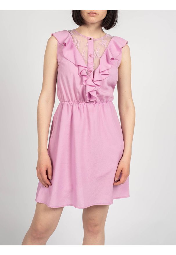 Liu Jo - Liu-Jo Sukienka "Friendly" | W19009 T0130 | Abito Friendly | Kobieta | Fioletowy. Kolor: fioletowy. Materiał: poliester. Wzór: aplikacja, koronka. Typ sukienki: dopasowane. Długość: mini