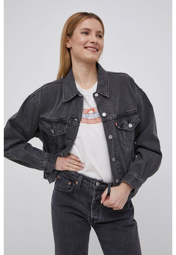 Levi's® - Levi's kurtka jeansowa damska kolor szary przejściowa. Okazja: na spotkanie biznesowe. Kolor: szary. Materiał: jeans. Wzór: gładki. Styl: biznesowy