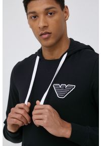 Emporio Armani Underwear bluza męska kolor czarny z kapturem z aplikacją. Typ kołnierza: kaptur. Kolor: czarny. Wzór: aplikacja