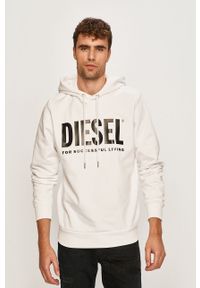 Diesel - Bluza. Okazja: na co dzień. Typ kołnierza: kaptur. Kolor: biały. Materiał: bawełna, dzianina. Wzór: nadruk. Styl: casual #1