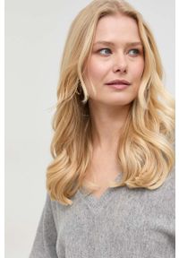 TwinSet - Twinset sweter wełniany damski kolor szary lekki. Okazja: na co dzień. Kolor: szary. Materiał: wełna. Długość rękawa: raglanowy rękaw. Styl: casual #3