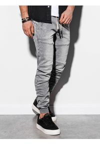 Ombre Clothing - Spodnie męskie jeansowe joggery P551 - szare - M. Kolor: szary. Materiał: jeans. Wzór: nadruk, gładki #2