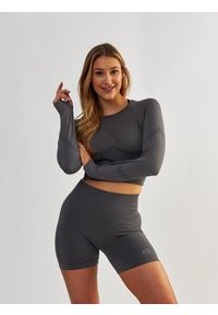 BESHAPED - Longsleeve fitness damski Beshaped Power Up! bezszwowy. Kolor: szary. Materiał: nylon. Długość rękawa: długi rękaw. Sport: fitness