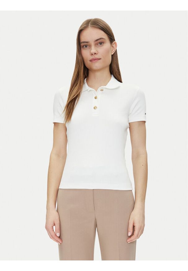 TOMMY HILFIGER - Tommy Hilfiger Polo Slim Gold Button Polo Ss WW0WW45436 Biały Regular Fit. Typ kołnierza: polo. Kolor: biały. Materiał: bawełna