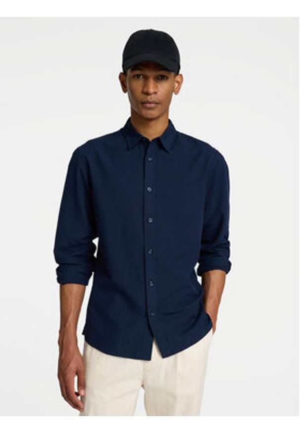 Selected Homme Koszula 16078867 Granatowy Slim Fit. Kolor: niebieski. Materiał: bawełna
