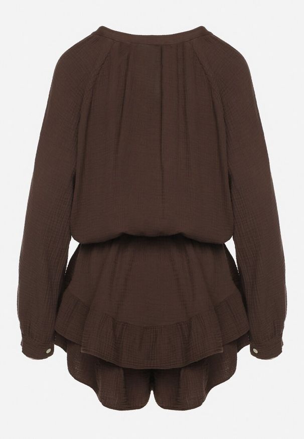 Born2be - Brązowy Bawełniany Kombinezon z Elastyczną Gumką w Talii i Spódnico-Spodenkami Gleasea. Okazja: na co dzień. Kolor: brązowy. Materiał: bawełna. Styl: elegancki, casual