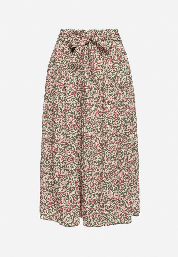 Born2be - Zielono-Różowe Szerokie Spodnie Typu Szwedy z Plisowanego Materiału z Gumką i Paskiem w Talii Hurefia. Okazja: na co dzień. Kolor: zielony. Materiał: materiał. Styl: klasyczny, casual, elegancki