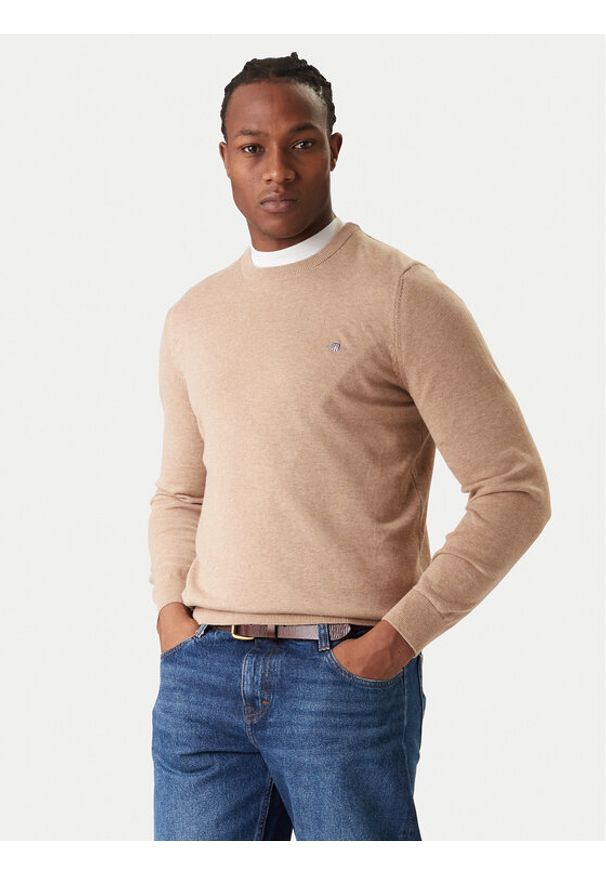 GANT - Gant Sweter 8030561 Beżowy Regular Fit. Kolor: beżowy. Materiał: bawełna