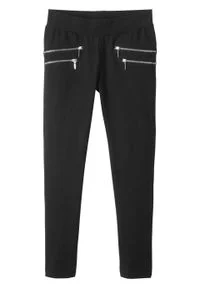 Spodnie dziewczęce ze stretchem z zamkami bonprix czarny. Kolor: czarny #1