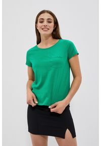 MOODO - Bawełniany t-shirt z kieszkonką zielony. Kolor: zielony. Materiał: bawełna