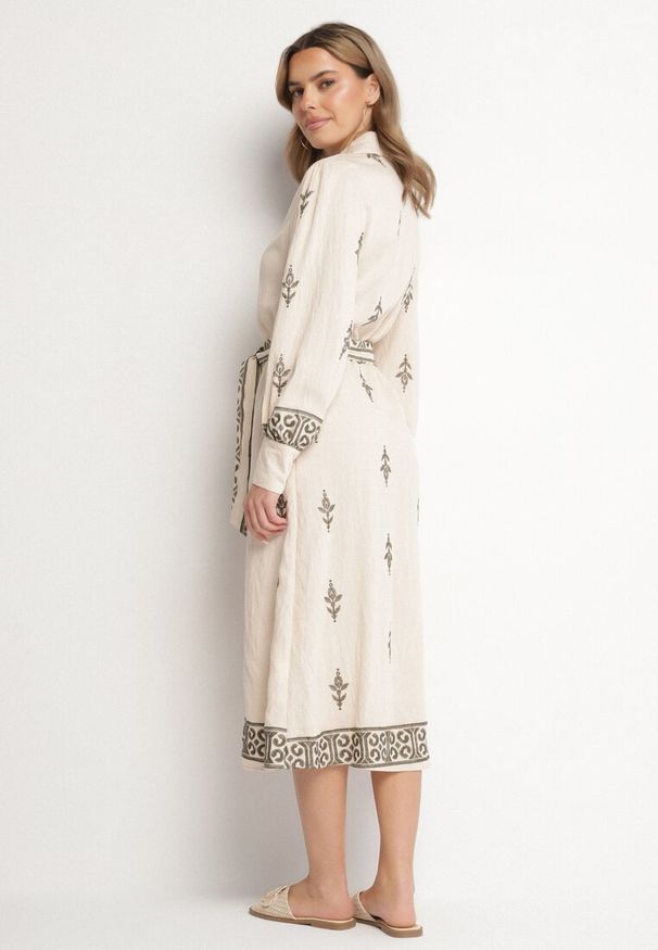 Born2be - Beżowa Wiskozowa Sukienka Koszulowa Szmizjerka z Paskiem Telandora. Okazja: na co dzień. Typ kołnierza: kołnierzyk klasyczny. Kolor: beżowy. Materiał: wiskoza. Długość rękawa: długi rękaw. Typ sukienki: szmizjerki, koszulowe. Styl: klasyczny, casual, elegancki