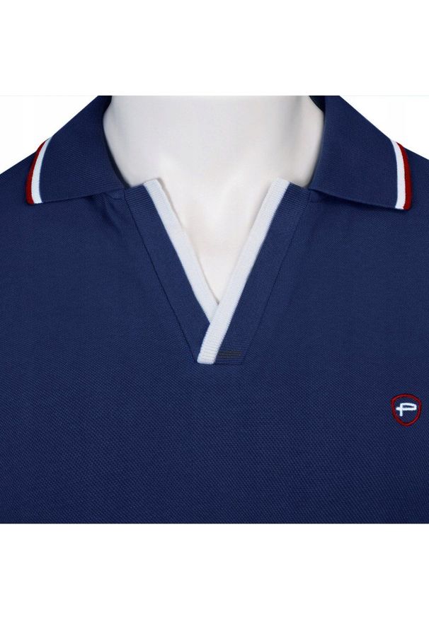 Koszulka Polo - Męska - Pako Jeans - Granatowa, Dekolt Bez Guzików. Okazja: na co dzień. Typ kołnierza: polo. Kolor: niebieski. Materiał: bawełna. Styl: casual