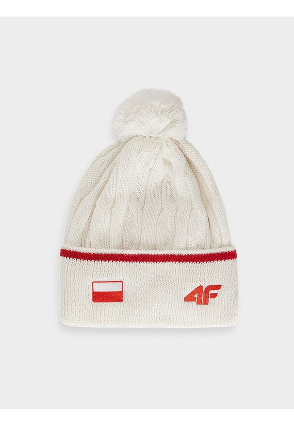 4f - 4F Czapka zimowa z wełną merino uniseks - biała M. Kolor: biały. Materiał: wełna. Wzór: haft. Sezon: zima. Styl: klasyczny, casual, sportowy