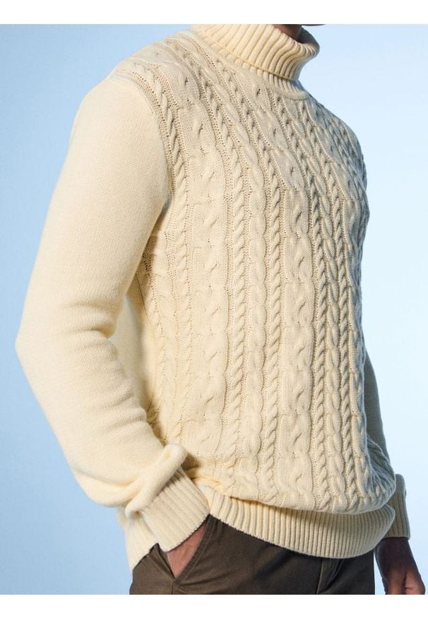 Sinsay - Sweter z dekoracyjnym splotem - kremowy. Kolor: kremowy. Wzór: ze splotem