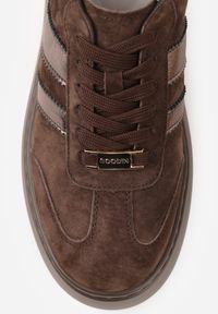 Born2be - Brązowe Zamszowe Sneakersy na Grubej Podeszwie ze Skórzaną Wkładką Yinrieth. Okazja: na co dzień. Kolor: brązowy. Materiał: skóra, zamsz. Szerokość cholewki: normalna #4