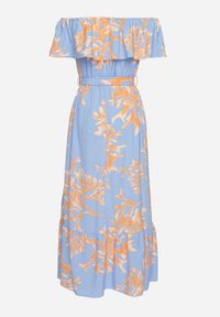 Born2be - Niebieska Sukienka Hiszpanka o Rozkloszowanym Kroju z Wiązanym Paskiem Sesiniela. Okazja: na co dzień. Typ kołnierza: dekolt hiszpanka. Kolor: niebieski. Typ sukienki: rozkloszowane. Styl: casual, elegancki #2