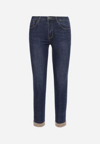 Born2be - Granatowe Jeansy Skinny Ozdobione Sztucznym Futerkiem przy Nogawkach Oelle. Okazja: na co dzień. Kolor: niebieski. Wzór: aplikacja. Styl: casual, elegancki #2