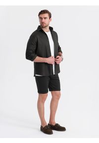 Ombre Clothing - Dzianinowe szorty męskie z podwiniętymi nogawkami – czarne V2 - Rozmiar: XL. Kolor: czarny. Materiał: dzianina. Wzór: jednolity. Styl: klasyczny #12