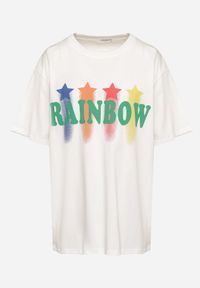 Born2be - Biały T-shirt Oversize z Kolorowym Napisem i Gwiazdkami Iloviela. Okazja: na co dzień. Kolor: biały. Materiał: jeans. Wzór: napisy, kolorowy. Styl: sportowy, klasyczny, elegancki, casual