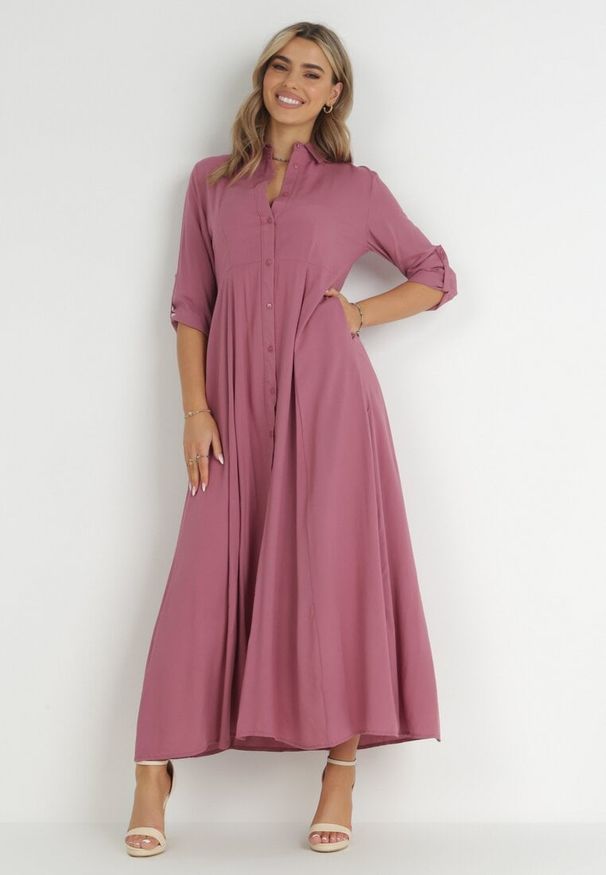 Born2be - Ciemnofioletowa Sukienka Controllable. Okazja: na co dzień. Kolor: fioletowy. Długość rękawa: długi rękaw. Typ sukienki: rozkloszowane, szmizjerki. Styl: casual, klasyczny. Długość: maxi