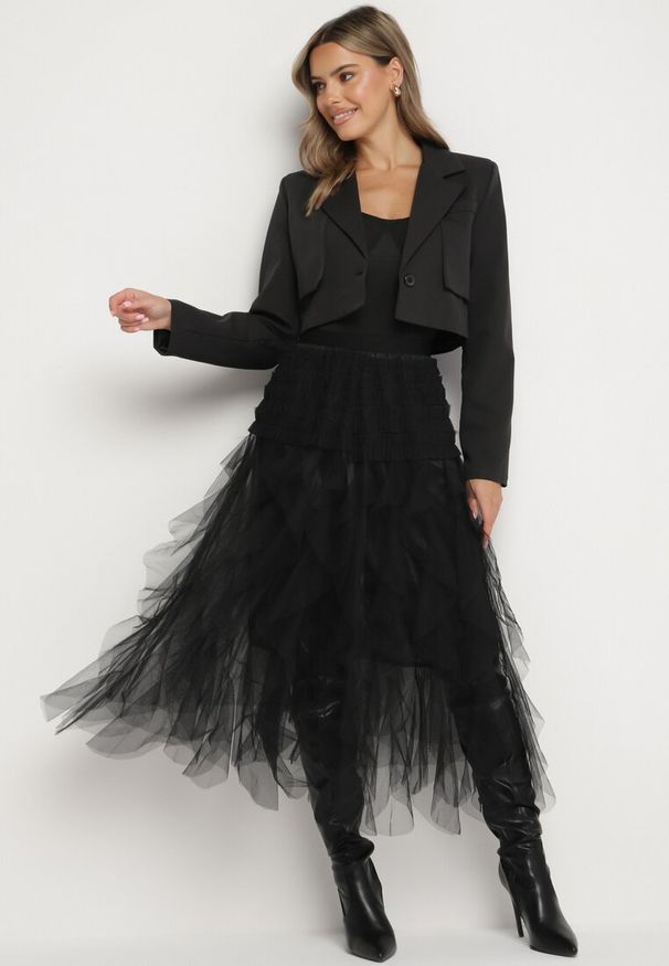 Born2be - Czarna Spódnica Tiulowa z Gumką w Pasie Eviune. Kolor: czarny. Materiał: tiul. Styl: elegancki