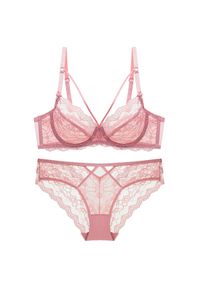Intica - Koronkowy komplet bielizny z regulacją ramiączek na romantyczne wieczory Ermina. Kolor: różowy. Materiał: koronka. Wzór: koronka #1