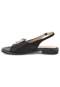 Czarne Sandały S.Barski Eleganckie Obuwie Damskie. Zapięcie: pasek. Kolor: czarny. Materiał: skóra. Wzór: gładki, aplikacja. Sezon: lato. Obcas: na obcasie. Styl: elegancki. Wysokość obcasa: średni #6