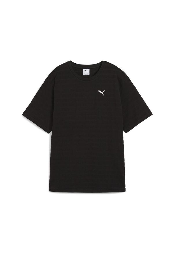 Puma - Damska strukturalna koszulka ESS ELEVATED o luźnym kroju PUMA Black. Kolor: czarny. Materiał: materiał. Wzór: haft