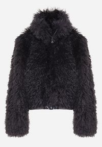 Born2be - Granatowa Krótka Kurtka Futerko z Wysokim Kołnierzem i Długim Włosiem Lanalia. Okazja: na co dzień, na spacer. Kolor: niebieski. Materiał: futro. Długość: krótkie. Styl: casual #7