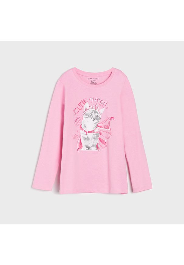 Sinsay - Koszulka z kotkiem - Różowy. Kolor: różowy