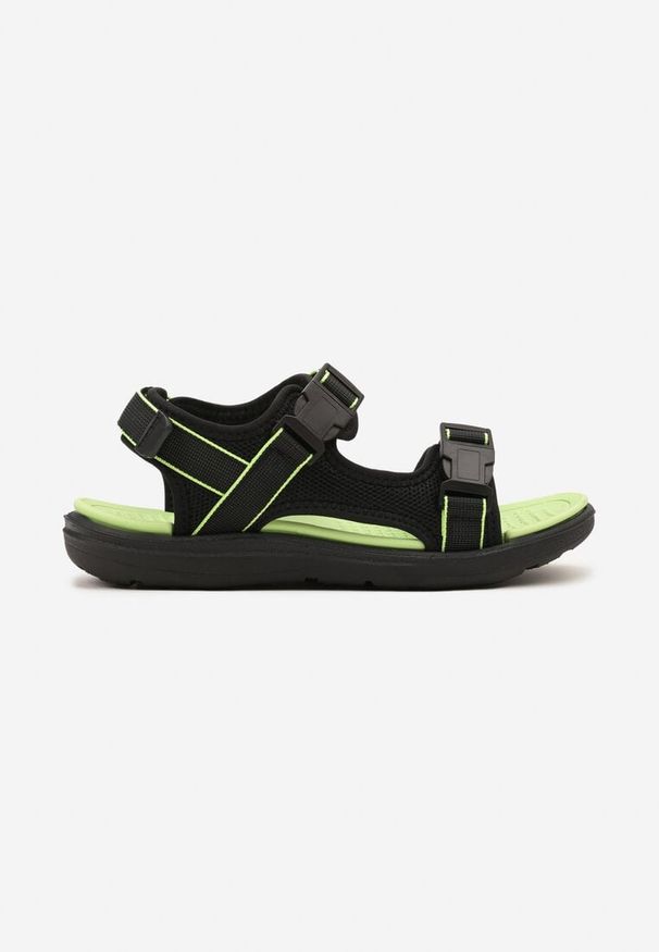 Born2be - Czarno-Zielone Sandały w Sportowym Stylu Firicene. Okazja: na spacer. Zapięcie: rzepy. Kolor: czarny. Sezon: lato. Styl: sportowy