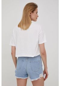 Roxy t-shirt bawełniany kolor biały. Kolor: biały. Materiał: bawełna. Wzór: aplikacja, nadruk