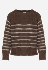 Born2be - Brązowy Sweter z Domieszką Wełny w Paski Lidavia. Okazja: na co dzień. Kolor: brązowy. Materiał: wełna. Wzór: paski. Styl: casual, klasyczny, elegancki #2