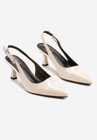 Renee - Beżowe Sandały Slingback na Kaczuszce z Lakierowanym Wykończeniem Annive. Okazja: na co dzień. Kolor: beżowy. Materiał: lakier. Obcas: na szpilce. Styl: casual, elegancki #3