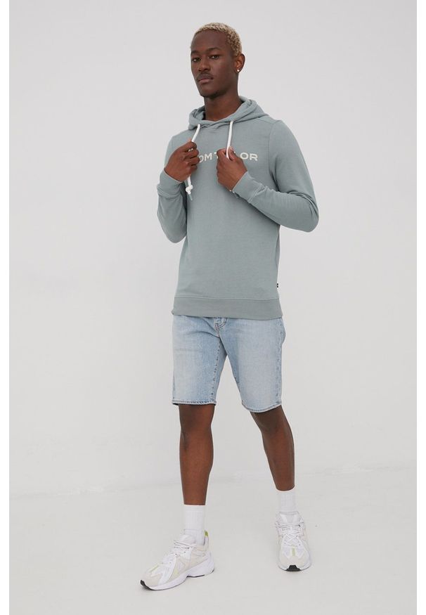Tom Tailor bluza męska kolor zielony z kapturem z nadrukiem. Okazja: na co dzień. Typ kołnierza: kaptur. Kolor: zielony. Materiał: bawełna. Wzór: nadruk. Styl: casual