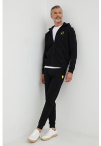 Karl Lagerfeld bluza 523900.705403 męska kolor czarny z kapturem z aplikacją. Okazja: na co dzień. Typ kołnierza: kaptur. Kolor: czarny. Materiał: materiał. Wzór: aplikacja. Styl: casual #2