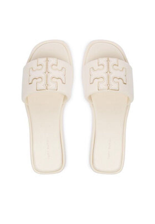 Tory Burch Klapki Double T Sport 79985 Écru. Kolor: kremowy. Materiał: skóra. Styl: sportowy