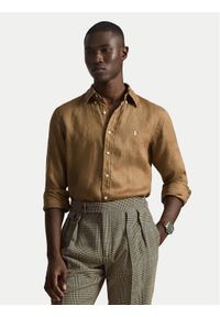 Polo Ralph Lauren Koszula 710966294505 Brązowy Regular Fit. Typ kołnierza: polo. Kolor: brązowy. Materiał: len #1