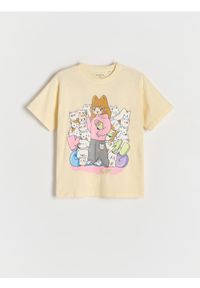 Reserved - Bawełniany t-shirt z nadrukiem - beżowy. Kolor: beżowy. Materiał: bawełna. Wzór: nadruk #1