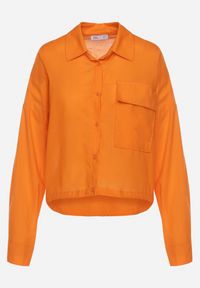 Born2be - Pomarańczowa Bawełniana Koszula z Dłuższym Tyłem z Ozdobną Kieszonką i Gumką Ralena. Okazja: na co dzień. Kolor: pomarańczowy. Materiał: bawełna. Długość: długie. Wzór: aplikacja. Styl: casual #7