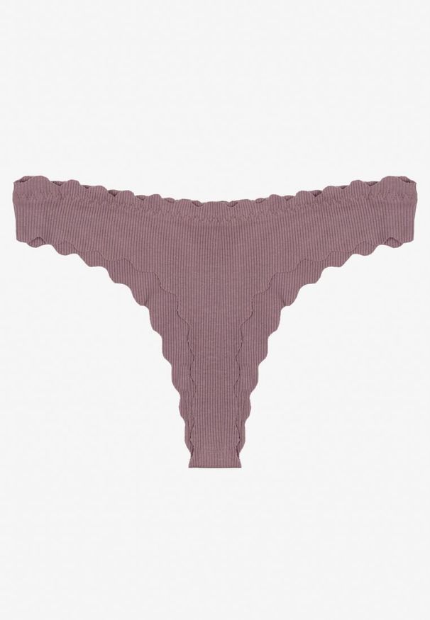 Born2be - Fioletowe Bawełniane Majtki Stringi z Prążkowanej Tkaniny Eziane. Kolor: fioletowy. Materiał: tkanina, bawełna, prążkowany