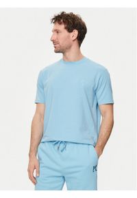 Karl Lagerfeld - KARL LAGERFELD T-Shirt 755890 542221 Błękitny Regular Fit. Typ kołnierza: dekolt w karo. Kolor: niebieski. Materiał: bawełna