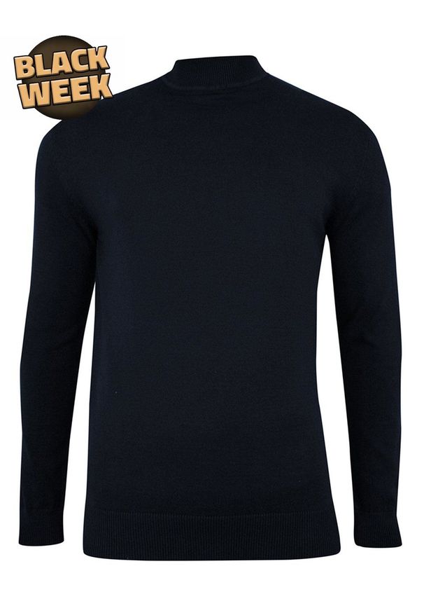 Półgolf Ciemny Granatowy Bawełniany, Prosty Krój, Klasyczny, Męski -Brave Soul. Kolor: niebieski. Materiał: bawełna. Sezon: zima, jesień. Styl: klasyczny