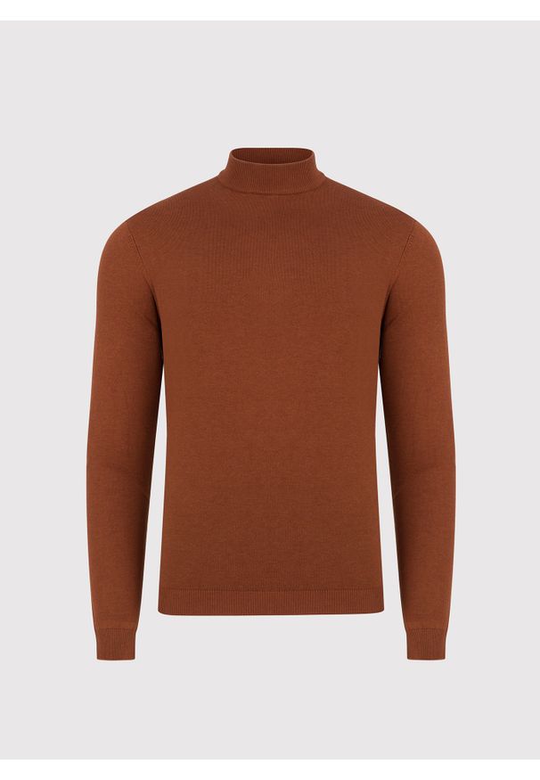 Pako Lorente - PAKO LORENTE - Półgolf męski w rudym kolorze. Kolor: niebieski, brązowy. Materiał: wiskoza, nylon. Wzór: gładki, ze splotem