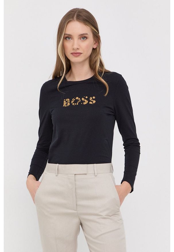 BOSS - Boss longsleeve bawełniany 50470410 kolor czarny. Okazja: na co dzień. Kolor: czarny. Materiał: bawełna. Długość rękawa: długi rękaw. Styl: casual