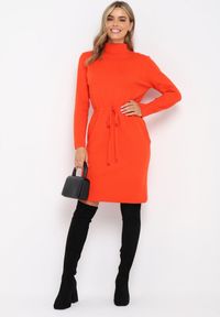 Born2be - Pomarańczowa Pudełkowa Sukienka Sweterkowa ze Ściągaczem Elenames. Kolor: pomarańczowy #5