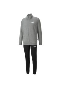 Dres Puma Clean Sweat Suit, Mężczyźni. Kolor: szary. Materiał: dresówka