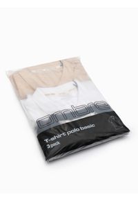 Ombre Clothing - Komplet męskich bawełnianych t-shirtów polo BASIC – czarny/biały/beżowy V7 OM-POBS-0133 - XXL. Typ kołnierza: polo. Kolor: biały. Materiał: bawełna. Wzór: haft. Styl: sportowy, klasyczny #5