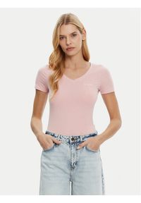 Guess Jeans T-Shirt W5RI57 KA0H1 Różowy Slim Fit. Kolor: różowy. Materiał: bawełna