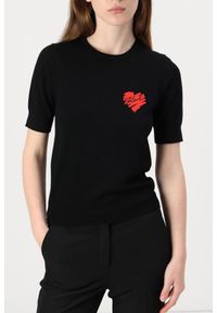 Karl Lagerfeld - KARL LAGERFELD Czarny sweter damski Hearts Knit Top, Rozmiar L. Kolor: czarny. Materiał: materiał